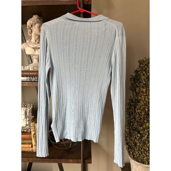 CO Long Sleeve Polo Silk Knit Top Sky Blue Womens Size Large - Picture 8 of 10